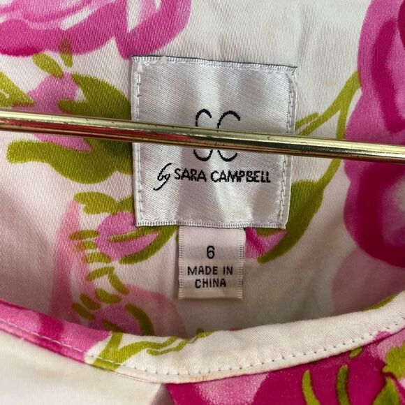Sara Campbell Ruffled Collar Sheath Dress Size 8 Pink Garden Print Knee Length - Picture 2 of 8